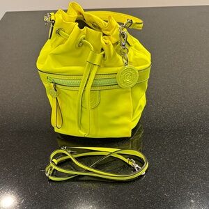 Cole Haan Zerogrand Nylon with Leather trim Zippered Yellow Bucket Bag